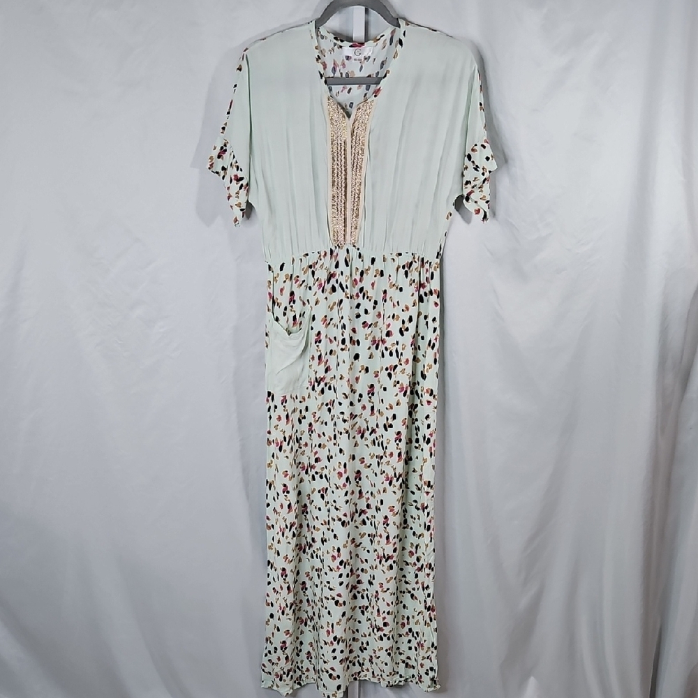 Chic Mint Green Floral Maxi Dress Size Medium